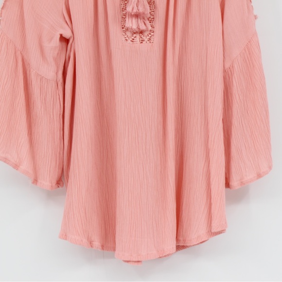 JUSTICE Girls Shirt Boho Flowy Pretty Blouse Tassels Coral Peach Lace Detail 10 - Picture 9 of 12